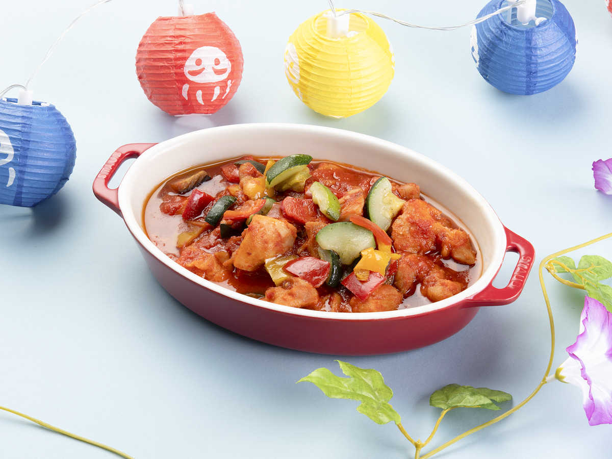 鶏肉と夏野菜のトマト煮込み