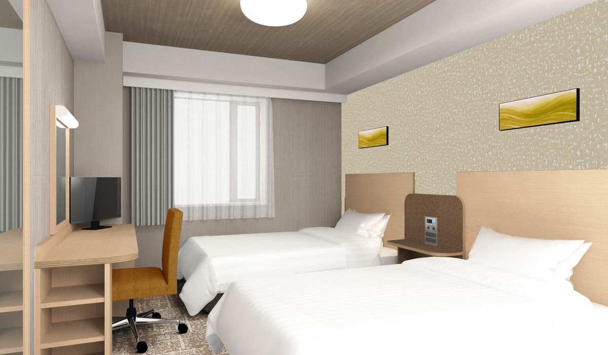 2026年3月リニューアル【ツインエコノミー】123cm幅のベッドを設置◆ふたりでもゆったり