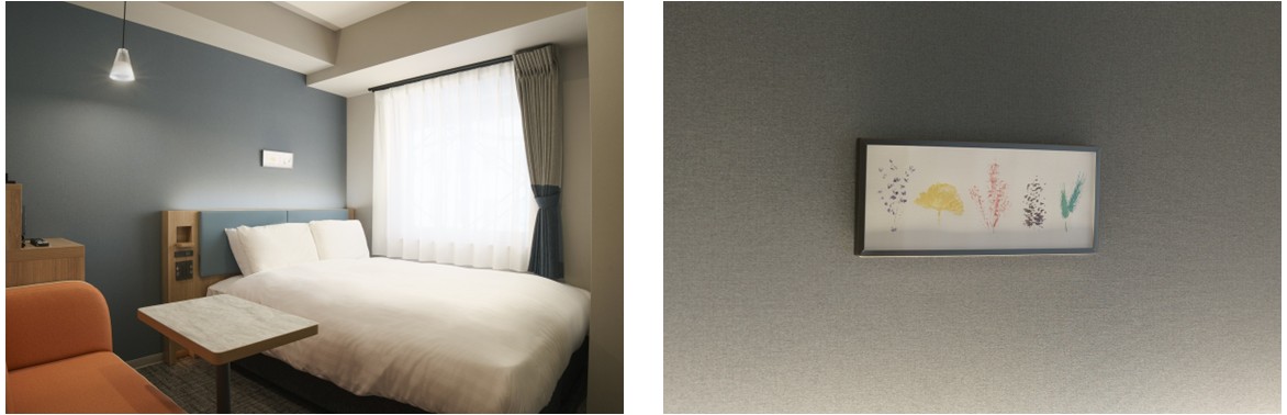 高校生が制作したボタニカルペイントアートを展示する1ベッドルーム（クイーンエコノミー）