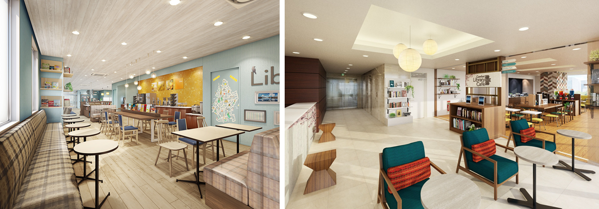Comfort Library Cafe (左)コンフォートホテル新潟駅前 (右)コンフォートホテル秋田