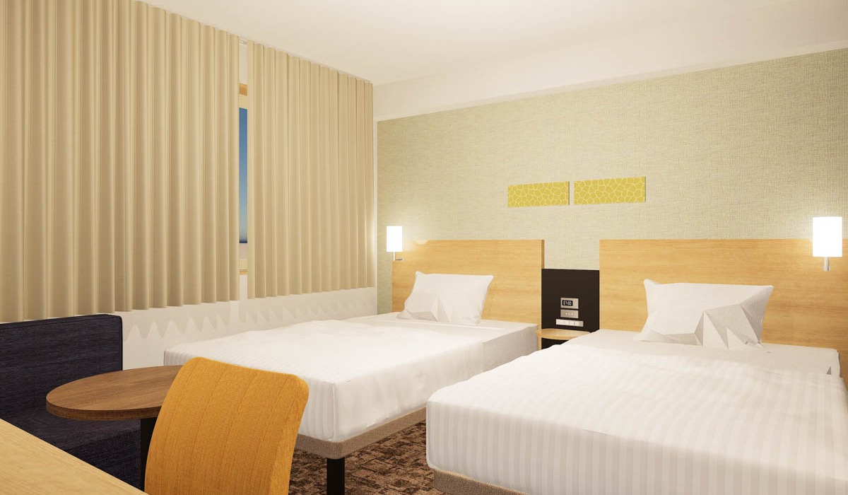 2026年3月リニューアル【ツインエコノミー】123cm幅のベッドを設置◆ふたりでもゆったり