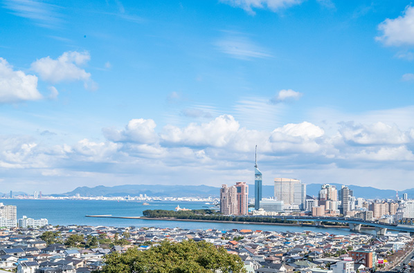 東京タワーと高層ビル群が広がる東京の街並みのパノラマビュー。