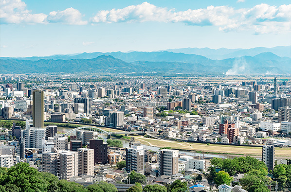 東京タワーと高層ビル群が広がる東京の街並みのパノラマビュー。