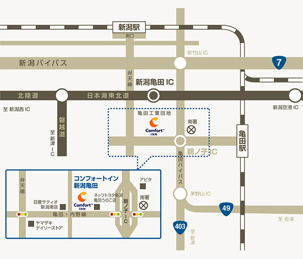 コンフォートホテル新潟亀田のアクセスマップ